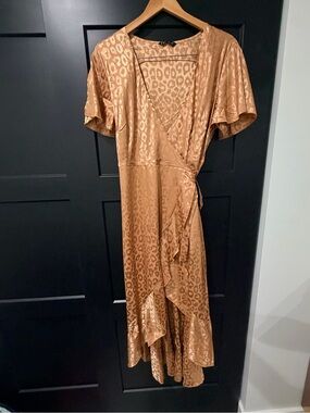 Simple Copper Leopard-Print Wrap Dress